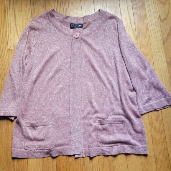Jones New York Womens 1X Shimmer Knit Cardigan Sweater Light Pink - Picture 3 of 5